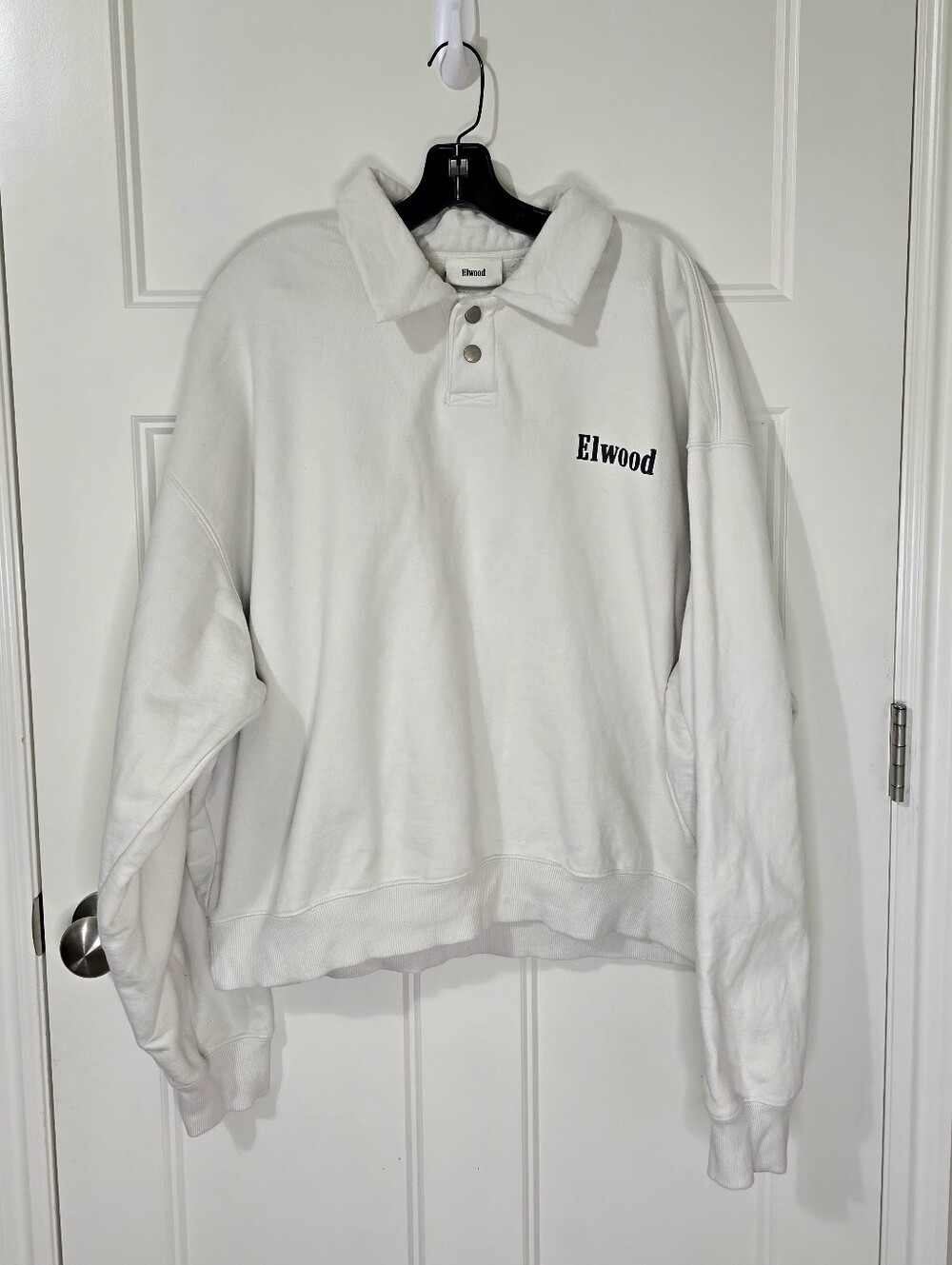 Elwood Heavyweight Fleece Polo Collar Sweatshirt Pearl Unisex Large - Picture 3 of 11